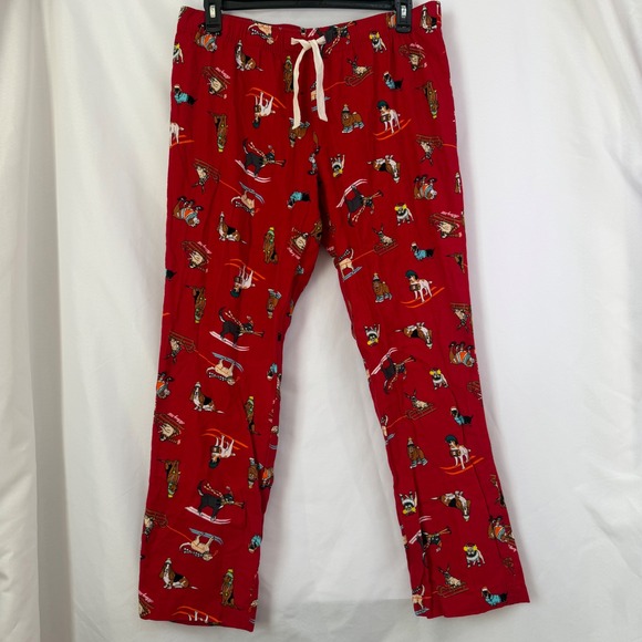 Old Navy Other - Old Navy Mens Red Cotton Flannel Skiing Dogs Pajama Lounge Pants Large‎